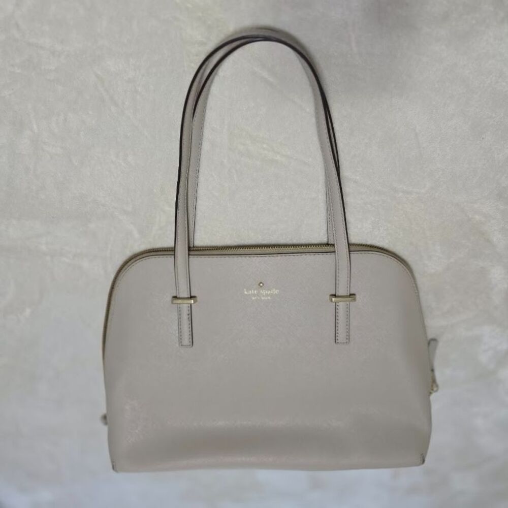 Kate Spade Beige Handbag Taupe Neutral Satchel Dome Double Zipper Tan Handles